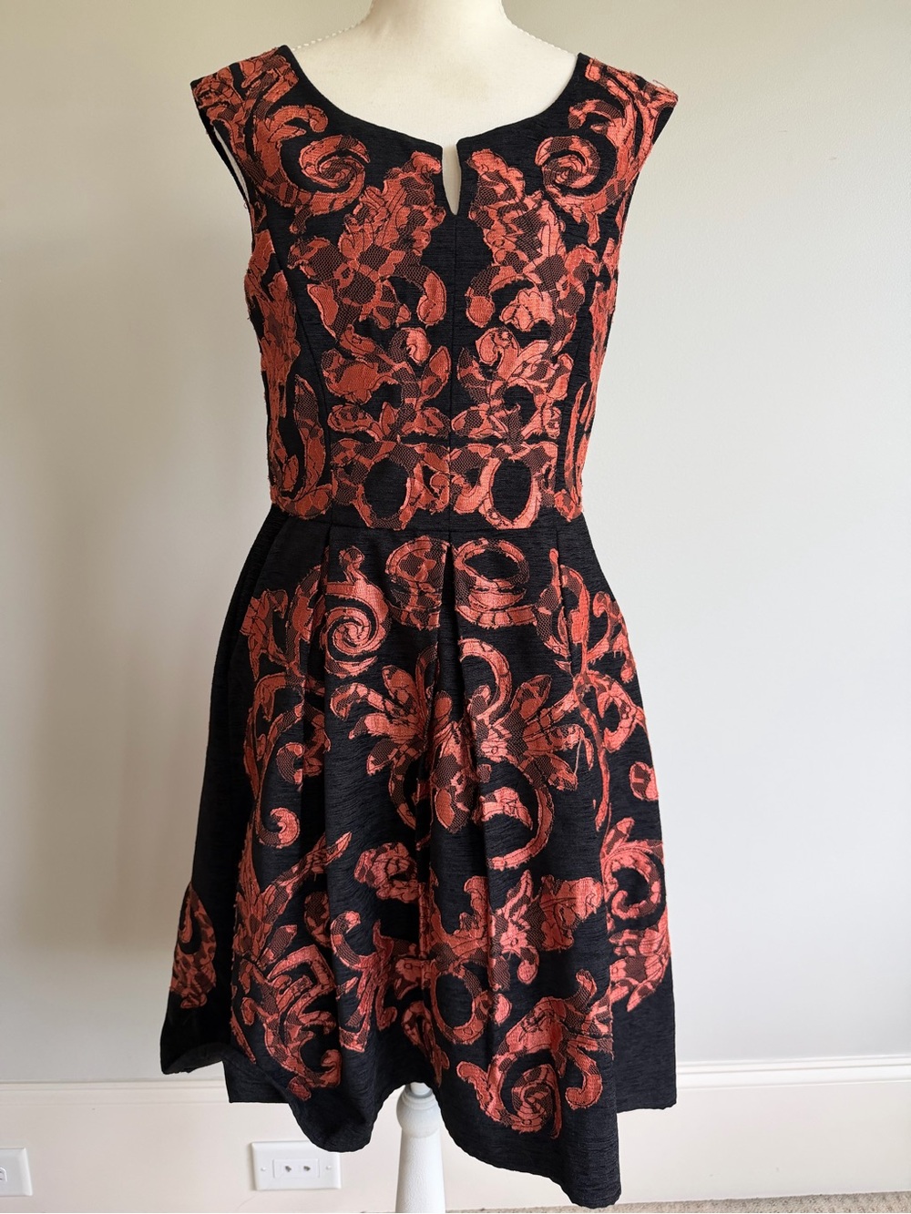 Anthropologie Yoana Baraschi Black Dress with Copper Floral Jacquard